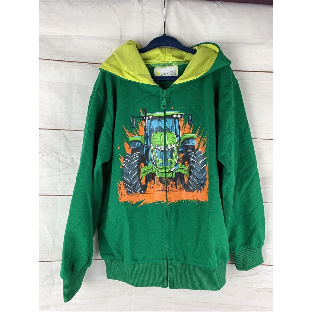 Boys Hoodie Sweatshirt Full-zip Jacket 5T S Small Kids Cotton Tractor Vehicle